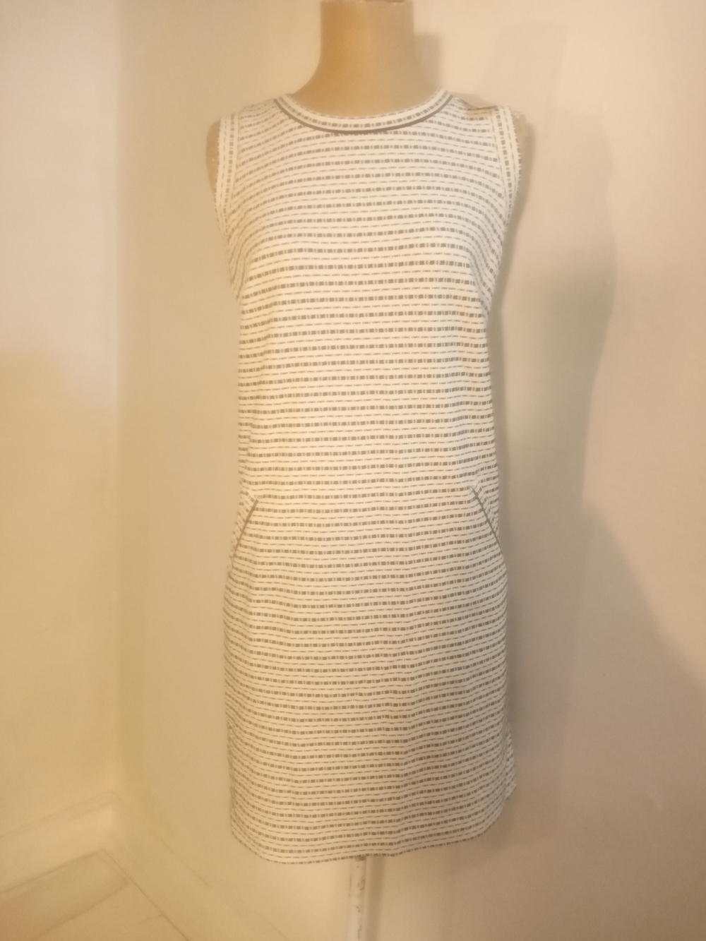 LOFT White Dress with Thin Black Stripes
